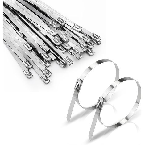 50 Pieces Collier de Serrage INOX Autobloquante,400mm x 4,6mm Attache Cable Inox, Argent Attaches Autobloquantes en Métal pour SerrageTubes, Ligature Câbles, Entretien Clôtures (1/5)