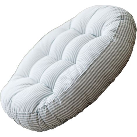 Coussin rond en coton et lin rayé gris - 47 cm (1/5)