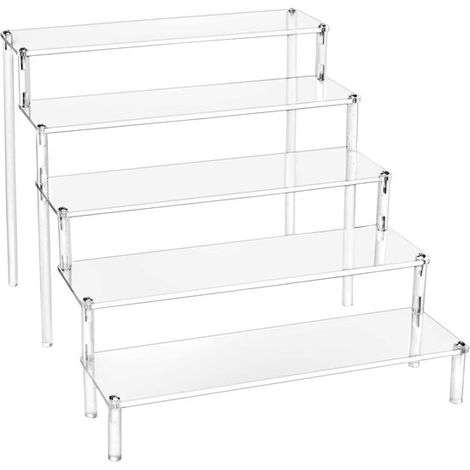 Espositore a tre livelli in acrilico, spessore 4 mm, con ripiani trasparenti, per esporre statuette, gioielli, cupcake, ecc., 19,5 x 20,7 cm (1/5)