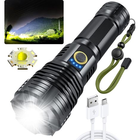 Lampe torche LED 10000 lumens, rechargeable, 5 modes d'éclairage, pour camping (1/5)