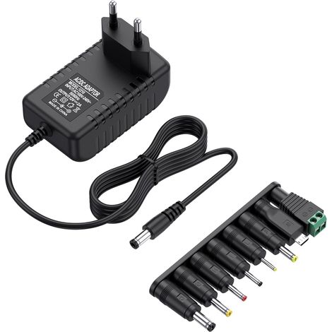 Adaptateur Secteur 12V 2A Alimentation AC220V 230V vers DC12V Pilote 5.5mm avec 8 adaptateurs de Prise 2000mA 1000mA 500mA convertisseur Chargeur AC-DC (1) (1/5)