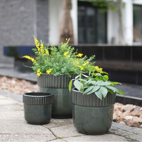 Vaso da fiori in ceramica 30,5x30,5x29,5 cm verde scuro lucido con drenaggio – MEUBLIV (1/5)