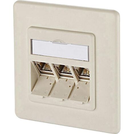 Prise réseau encastré insert avec plaque centrale et châssis CAT 6a 3 ports Metz Connect 1309131001-E blanc perle R45381 (1/4)