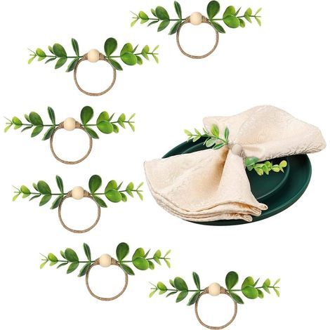 Lot de 6 ronds de serviette en bois avec perles en bois - Pour décoration de table à manger, banquet, mariage, anniversaire, Thanksgiving, Noël, Pâques (1/5)
