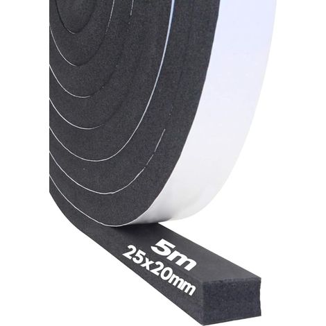 Bande d'étanchéité autocollante mousse 25 mm (l) x 20 mm (H), caoutchouc mousse autocollant porte fenêtre, résistant intempéries, anti-collision, isolation acoustique, longueur totale 5m (1/5)