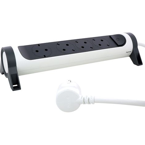 Multiprise rotative, 4 prises, montage mural ou sur table, interrupteur marche/arrêt LED, câble de 3 m, ultra blanc/gris foncé, 694536 (1/5)