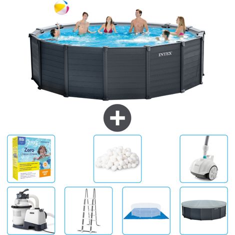 Piscine Intex Ronde Panneau Gris Graphite - 478 x 124 cm - Comprend des Accessoires CB51 (1/4)