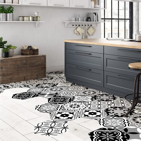 Sticker Carreaux de Ciment pour Sol Azulejos avec Protection en Plastique Anti-Dérapant Stickers Adhésifs Carrelages Hexagones Résistant à l'eau 10 Pièces de 30x26 cm (1/5)