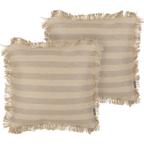 Conjunto de cojines de yute con funda extraíble con borde trenzado 45 x 45 cm beige Cirsium (1/5)