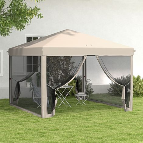 Gazebo da giardino 3x3 m con zanzariere anti-UV, struttura in acciaio e borsa per il trasporto, ideale per patio, terrazza e feste, colore beige.