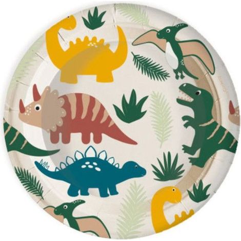 Assiettes en carton - Dino - 23 cm - 8 pcs - Contact alimentaire - Idéal pour événements