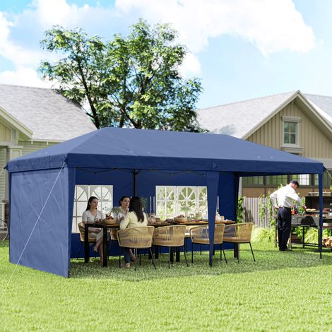 Carpa Plegable 6x3 m Pop-up con 4 Laterales Desmontables Cenador de Jardín con 2 Ventanas y Bolsa de Transporte Azul (1/5)