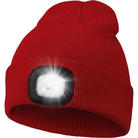 Gestrickte Stirnlampe – Unisex-Winterstirnlampe aus Strick – Mit LED-Beleuchtung – USB-aufladbare LED-Stirnlampe – Gestrickte LED-Stirnlampe – Rot (1/5)