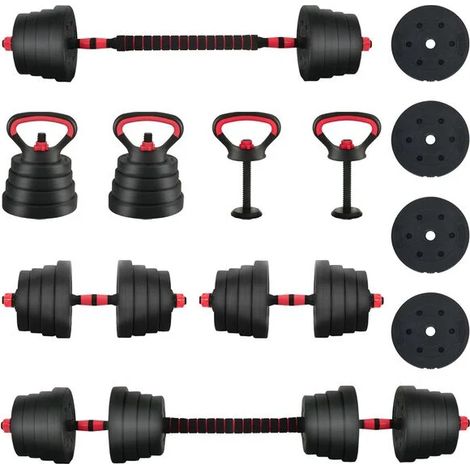 Ensemble d'haltères 4 en 1, 40 kg, coloris noir et rouge, ciment et sable de fer. (1/5)