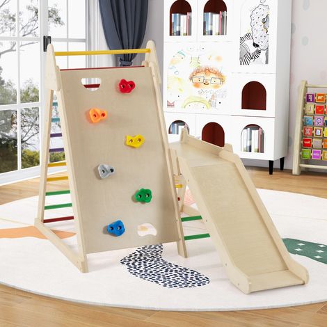 Structure d'Escalade 3 en 1 Aire de Jeux Intérieure pour Tout-Petits avec Toboggan Prolongé Escalade de Rochers pour de 3+ Ans Coloré (1/2)