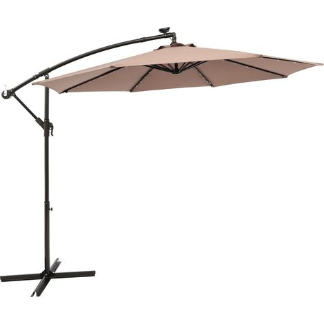 3m Solar Patio Offset Umbrella Adjustable with 40 LED and Cross Base Stand-Brown (1/5)