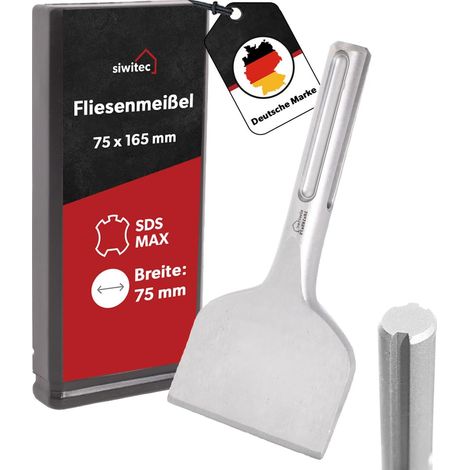 SDS Max Ciseau à carrelage 75 x 165 mm, burin professionnel SDS MAX pour enlever le carrelage et la colle à carrelage, coudé, burin large, burin plat SDS large pour marteau perforateur (1/5)