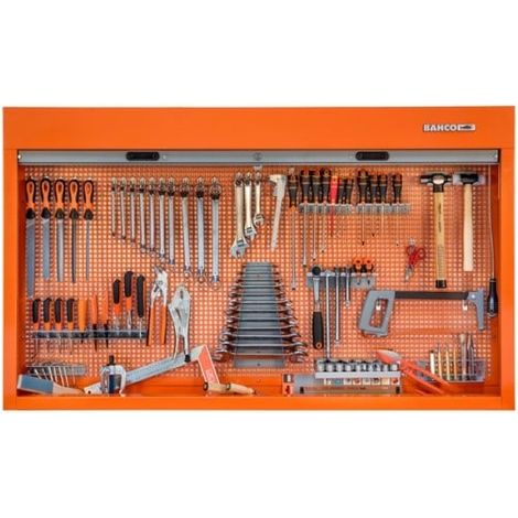 Bahco – Armoire d'atelier 1800 mm avec rideau – Structure en acier – 110 outils multi-usages – Rangement optimisé pour espace réduit