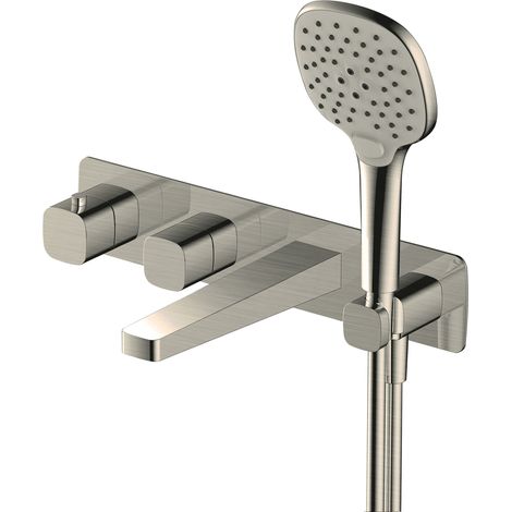 RAK Petit Square Brushed Nickel Wall Mounted Concealed Thermostatic Bath Shower Mixer Tap - RAKPES3306N (1/2)