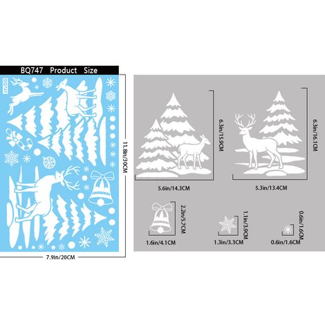 Film adhésif statique pour fenêtre avec flocons de neige blancs de Noël, scène d'hiver enneigée, sapin de Noël avec Père Noël, autocollant pour fenêtre avec maison enneigée et rennes.