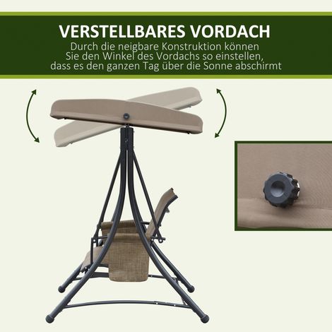 Balancelle jardin 3 places avec parasol intégré, banc suspendu coffre de rangement, aluminium marron 196x128x172 cm (1/4)