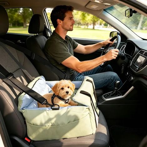 Housses de Siège d'auto pour Chien - BingoPaw - Coussin de Voyage avec Rangements, Sangle de Sécurité et Antidérapant - Vert (1/5)