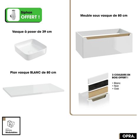 Ensemble meuble sous vasque avec plan et vasque à poser - Siphon OFFERT  OPRA  Blanc  80 × 30 × 45 cm (1/5)