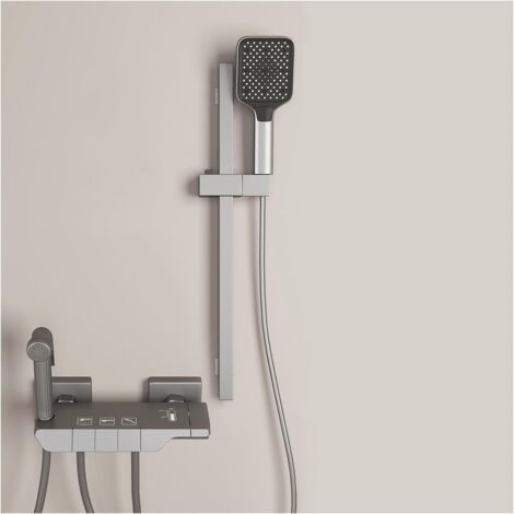 Colonne de Douche, Ensemble de Douche avec Barre de Douche 50cm Réglable en Hauteur, Set de Douche en Acier Inoxydable, Douchette 3 modes, Flexible Tuyau 150cm, Gris (1/5)