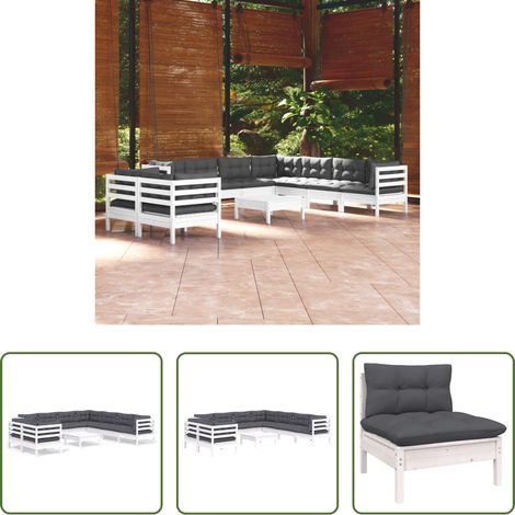 Terrassensofa - 10-tlg. Garten-Lounge-Set mit Kissen Weiß Massivholz Kiefer (1/5)