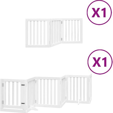 Barrière de sécurité pour chien animaux de compagnie porte pliable 9panneaux bois peuplier blanc (1/5)