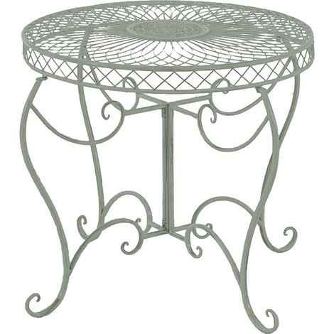 Mesa de jardín balcón terraza diseño rústico altura 69 cm en metal verde envejecido 100004010