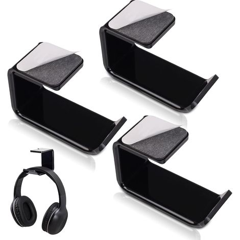 3 Pièces Support de Casque, Table, Support de Casque, Support de Casque Universel, Support Mural, Support de Casque avec Ruban Adhésif Fort pour Appareils, Bureau (Noir)
