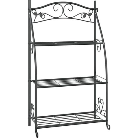 Estantería de flores de 3 niveles con amplio espacio para decoración de interiores o patio 56 x 30 x 96 cm acero negro 020046611 (1/5)