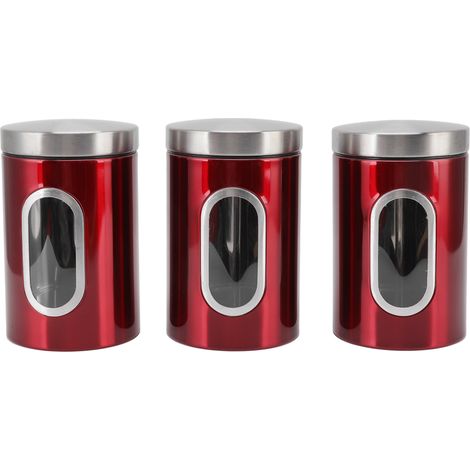 Bocaux de conservation alimentaire en acier inoxydable, réutilisables, pratiques, compacts et résistants, pour la cuisine et la maison (lot de 3), rouges. (1/5)