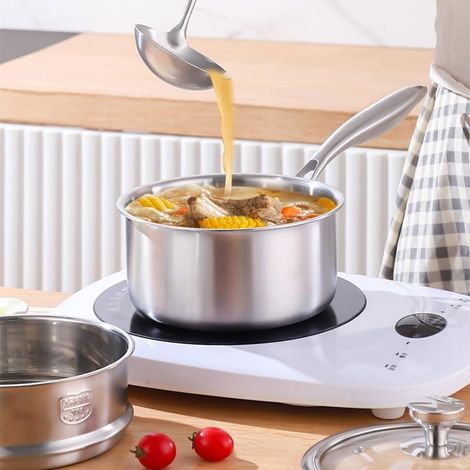 Casserole à lait et pot d'apprentissage en acier inoxydable 316 sans revêtement, antiadhésive, pour bébé et alimentation complémentaire, domestique et polyvalente (1/5)