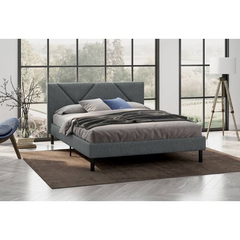 Cama Zeffirio de media plaza, somier para dormitorio, ropa de cama de la marca Bedroom, soporte para colchón, apto para colchón de 120 x 190 cm, color gris (1/5)
