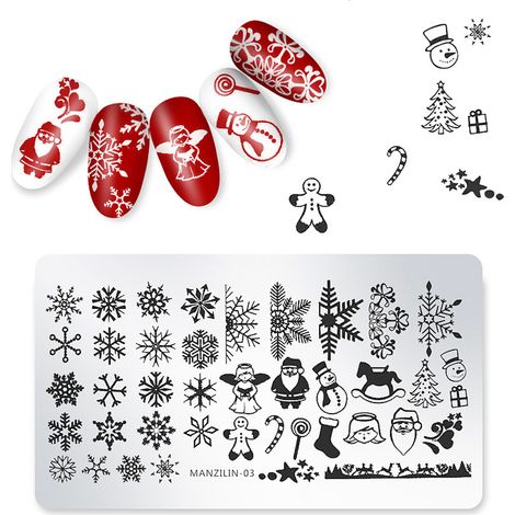 Planche de Manucure Noël pour Art des Ongles DIY, Kit Salon à Domicile avec 5 Modèles Festifs (1/2)