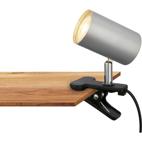 Lampe de bureau avec interrupteur à fil, orientable, fiche, lampe à pince, lampe de chevet,16,5x6,5x12cm, chrome mat (1/5)
