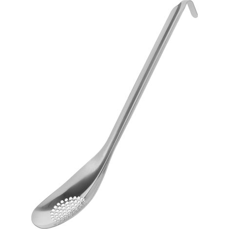 Cuillère égoutter inox petite à long manche, ustensile perforé ergonomique pour maison ou restaurant (1/5)