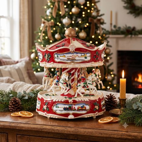 Carosello animato per villaggi di Natale con led multicolore da h 33.5 cm (1/4)