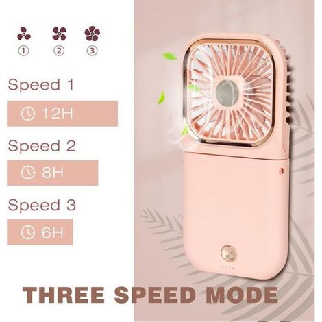 Ventilateur Portable - Batterie Externe 3000 mAh - 3 Vitesses Réglables - Collier Réglable - Rose - 1 Pièce (1/5)