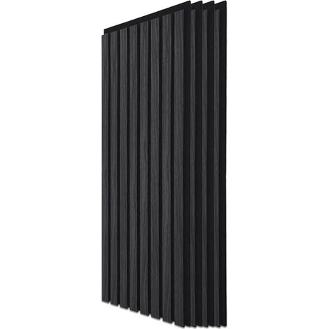 Lot de 4 Panneaux Muraux Acoustiques à Lattes en Bois Pour Décoration d'intérieur,mur,plafond,cuisine,salon,chambre à coucher,bureau,Chêne Gris (1/5)