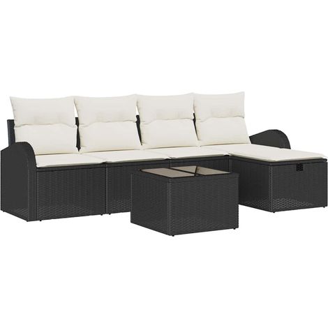 Garden Sofa Set with Cushion 6 pcs Black Poly rattan vidaXL