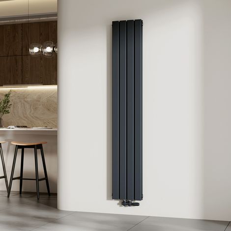 EMKE Heizkörper Flach Heizkörper Design Paneelheizkörper Vertikal, Mittelanschluss, Doppellagig, 180x30 cm, Anthrazit, 911 W Warmwasser Zentralheizung