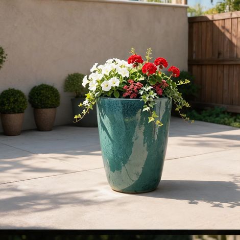 Pot de fleurs en céramique turquoise avec glaçure dégradée Ø38,5 (1/5)