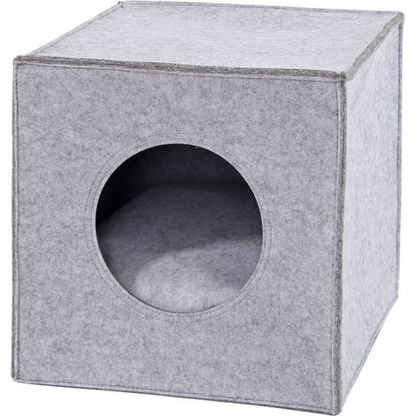 Caverne pour Chats en Feutre Robuste adaptée aux systèmes de rayonnage, 33x37x33 cm, lit pour Chats Pliable en Forme de Cube, Niche avec Coussin Confortable, Gris Clair (1/4)