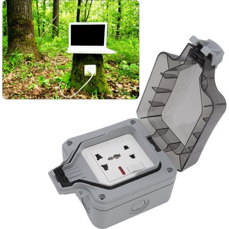 Wasserdichte Außensteckdose (IP66), 16 A, aus PC/ABS, für Balkon/Garten/Boden, mit Befestigungs- und Vorhängeschlossöffnung (1/5)