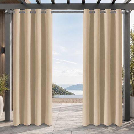 HEMVOR Rideaux d'extérieur Imperméables à oeillets 132x274cm Beige - Isolation Thermique, Facile à Nettoyer, Pour Extérieur (1/5)