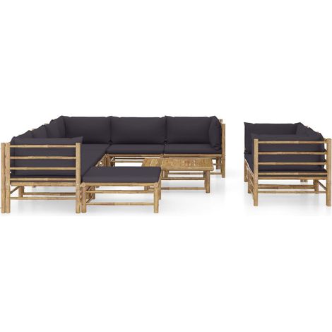 Maison Exclusive - 10-tlg. Garten-Lounge-Set mit Dunkelgrauen Kis