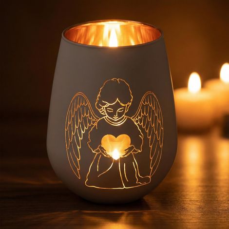 Porte-bougie Blanc Ange Gardien Baptême Lanterne en Verre Porte-bonheur Bonne Guérison Cadeaux pour Opération Confirmation Communion Firmation Anniversaire Mariage Garçon Fille Enfants (1/5)